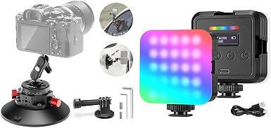 NEEWER 6" Camera Suction Mount with Ball Head Magic Arm and Magnetic RGB Video Light Kit, 360° Full Color RGB61 LED Came