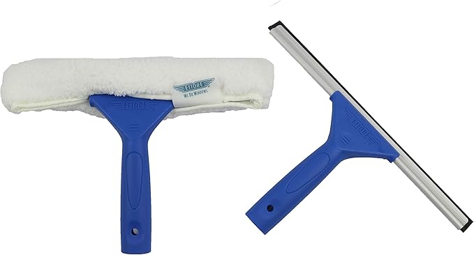 Ettore 17050 All-Purpose Window Cleaning Combo Kit Includes 12-Inch All-Purpose Squeegee, 10-Inch All-Purpose Microfiber Washer and 42-inch REA-C-H Extension Pole , Blue