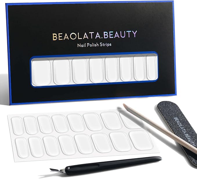 Nail Polish Strips, 32PCS Salon Quality Wraps, Long Lasting Gel Nail Stickers for Women Easy Apply& Remove (Milky Sheer Clear)