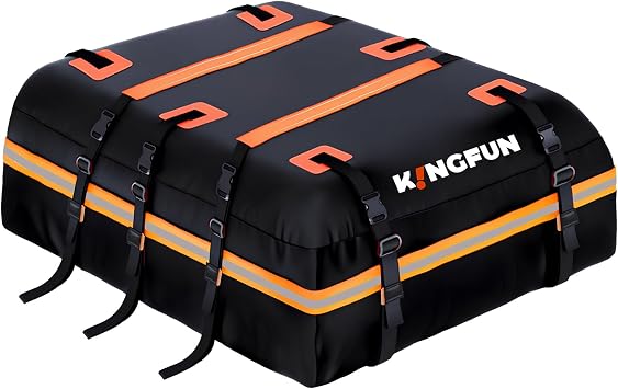 Kingfun Car Rooftop Cargo Carrier – Waterproof 15 Cubic Feet Car Roof Bag Fit All Vehicles with/Without Roof Racks, Incl