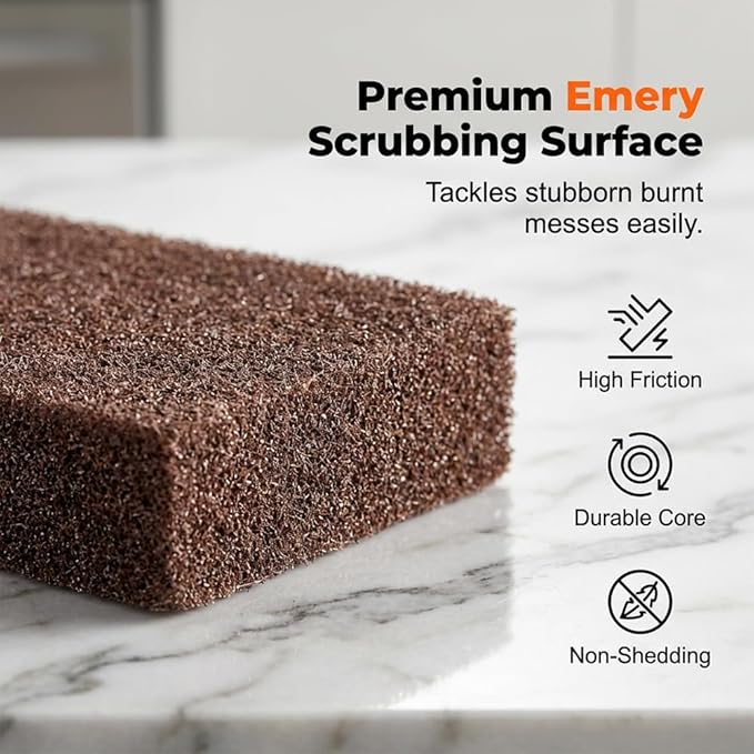 Magic Emery Cleaning Sponge, 2026 New Carborundum Sponge, Emery Sponge Brush Eraser Scrub Pad, Pot Scrubber for Removing and Cleaning Pots and Pans (4, Sponge with Handle)