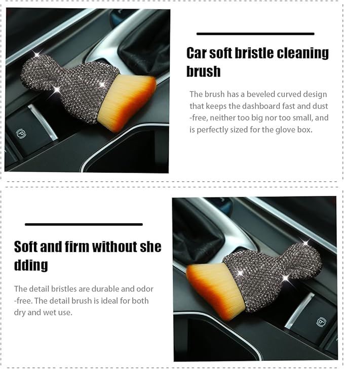 zipelo Auto Interior Dust Brush, Car Detailing Cleaning Brush with Diamond, Bling Handle Soft Bristles Dusting Tool, Scratch Free Dirt Clean Brushes for Vehicle Dashboard, Air Conditioner Vent (Gray)