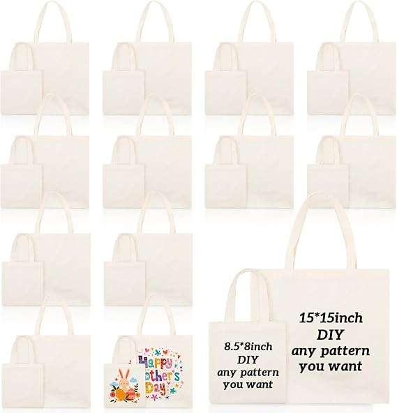 Amylove 24 Pcs Mini Canvas Tote Bags,15 X 15 Inch, 8.5 X 8 Inch,Natural Color