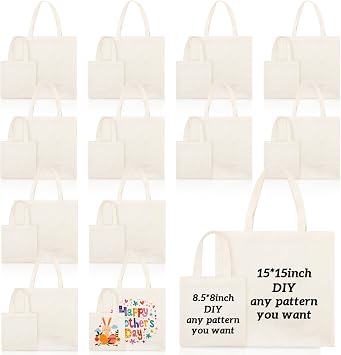 Amylove 24 Pcs Mini Canvas Tote Bags,15 X 15 Inch, 8.5 X 8 Inch,Natural Color