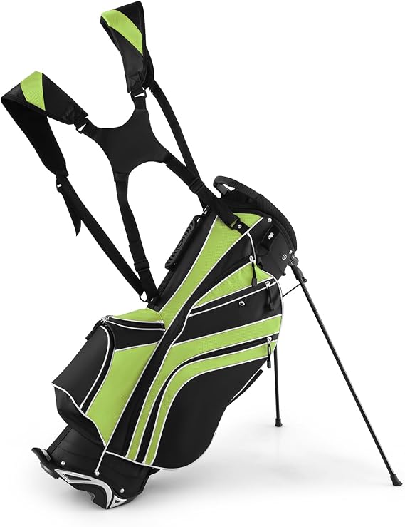 Golf Stand Bag with 6 Way Dividers, Lightweight Golf Club Bag w/ 8 Pockets, Rain Hood, Ergonomic Straps, Portable Golf B
