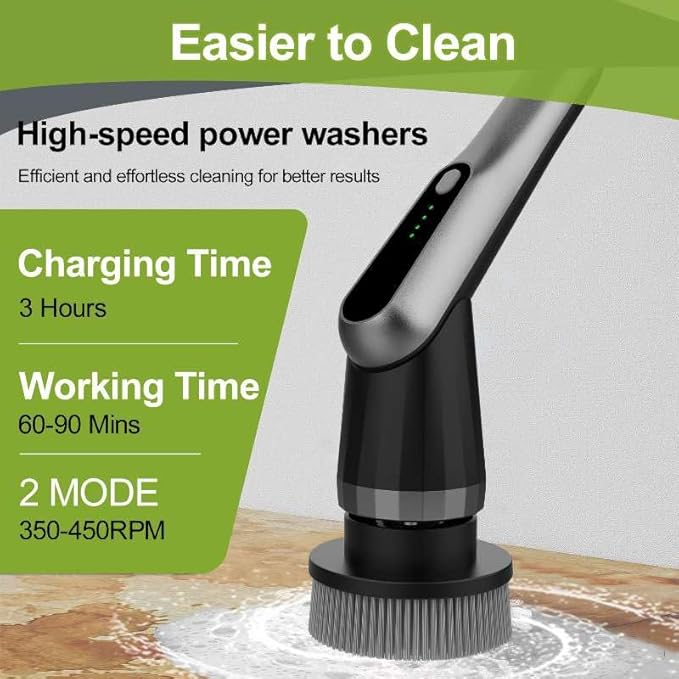 WKY-Electric Spin Scrubber - Upgraded 12-in-1 IPX7 Waterproof Shower Scrubber, Retractable Handle & 2-Speed for Toilet, Bathroom, Bathtub, Tile Floors