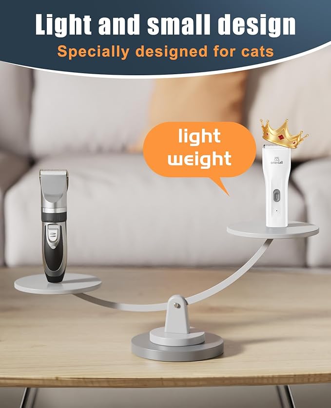 oneisall Cat Clippers for Matted Hair, Quiet Cat Grooming kit, Cordless Pet Shaver for Long Hair, Waterproof Pet Hair Trimmer Clippers(White)