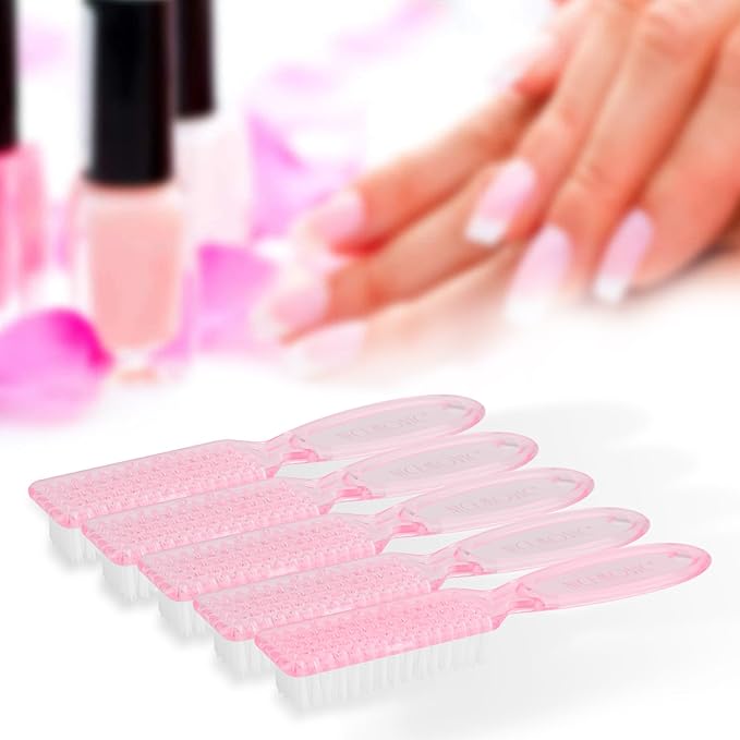 NICEMOVIC 10 Pcs Nail Brush for Cleaning Fingernails, Handle Grip Nail Scrubber Brush, Hand Fingernail Cleaner Brush Manicure Tools Scrub Cleaning Brushes, Use for Toe and Nail Cleaning (Clear-Pink)