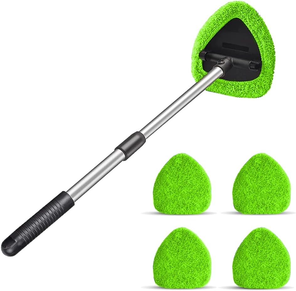 Moly Magnolia Windshield Cleaner with Extendable Handle and 4 Pads, Green