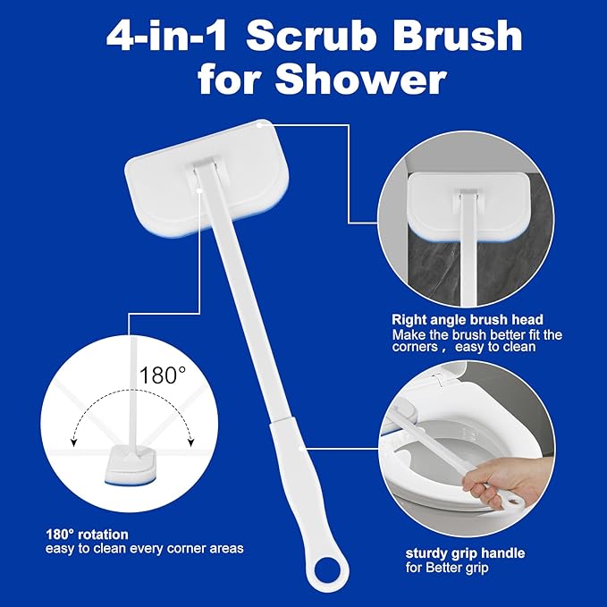 MOSEN Scrub Brush for Shower,4-in-1 Cleaning Brushes with 4 Different Function Cleaning Heads Brush for Shower Cleaning Bathroom Kitchen Car Tub Tile