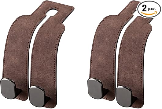 2 PCS Car Seat Headrest Hook, Suede Leather Back Seat Organizer Double Metal Hooks, Universal Headrest Hanger Convenient
