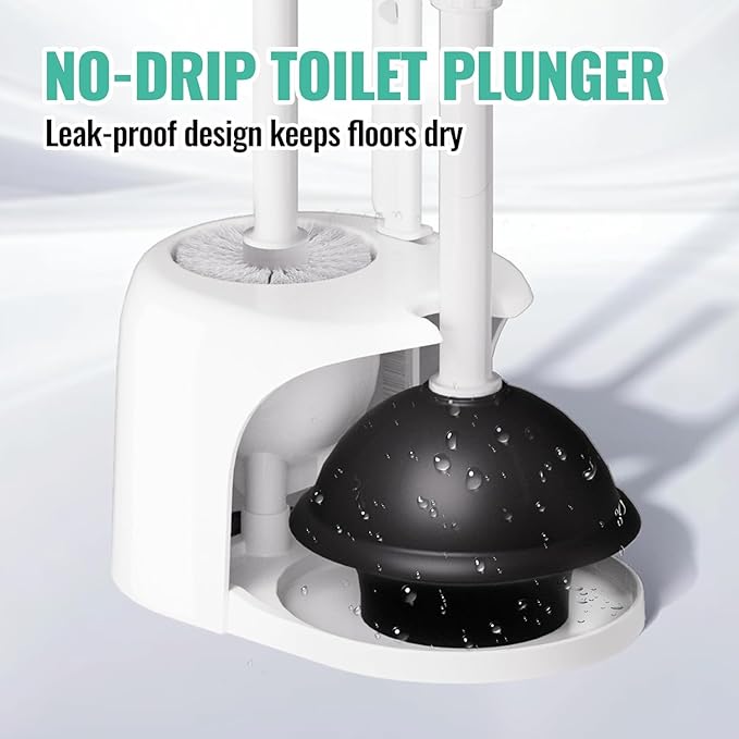 3PACK 4 in 1 Toilet Brush and Plunger Set with Crevice Cleaning Brush, Toilet Plunger and Brush Set with Extra Long Handle, Plungers for Bathroom Accessories, Toilet Plunger with Holder, White