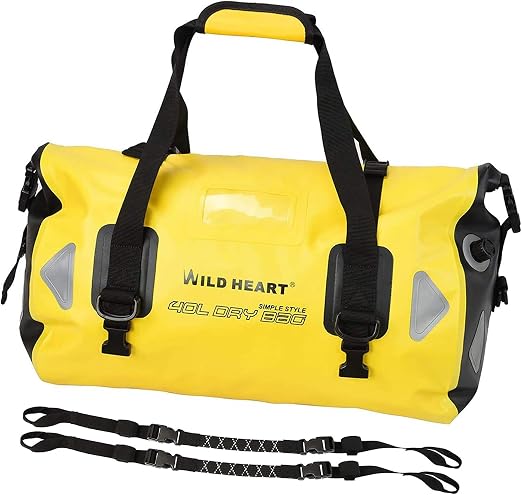 WILD HEART Waterproof Motorcycle Duffel Bag PVC500D With Rope Straps and Inner Pocket 40L 66L 100L for Kayaking, Camping
