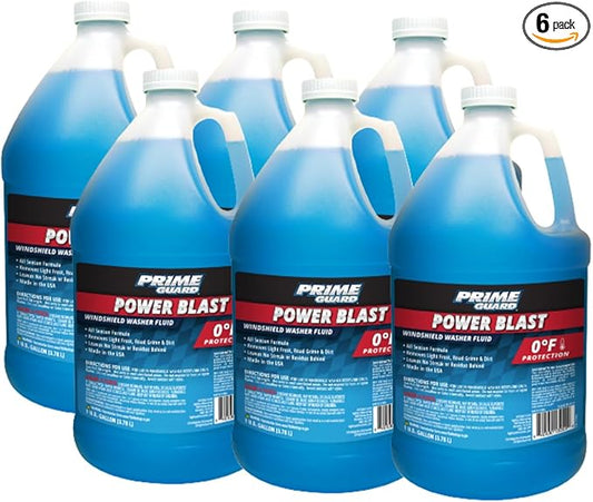 Prime Guard 0°F Power Blast Windshield Washer Fluid | De-Icer Formula, Removes Frost, Bugs & Road Grime | Ready-to-Use & Safe for All Vehicles | 1 Gallon | 6 Pack