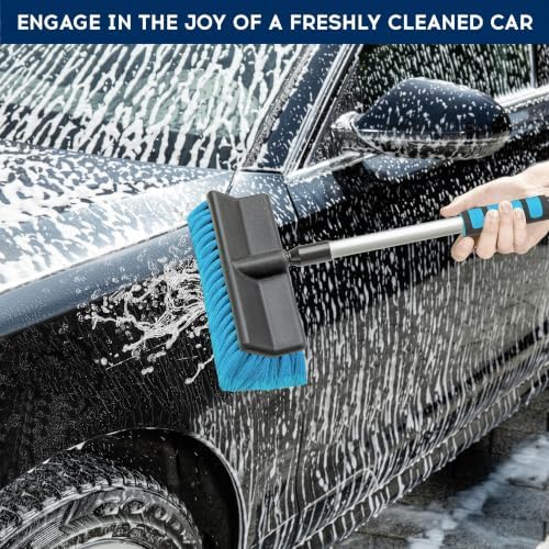 Car Wash Brush with 50'' Long Handle, Car Cleaning Brush with Hose Attachment, Car Brushes for Washing 10'' Soft Bristles for Scratch-Free Cleaning Auto, Truck, Boat, Floor and More
