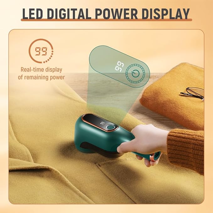 2025 New Electric Lint Remover - Rechargeable With Digital Power Display, 2nd Gear Adjustment, 6-Leaf Blades - Fabric Shaver for Clothes and Sweaters (White)