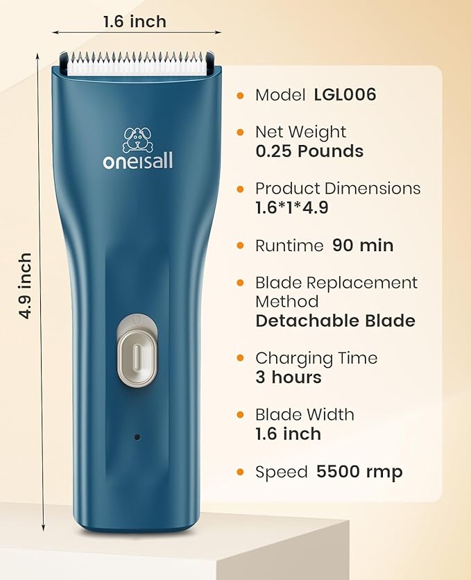 oneisall Pet Clipper for Cat Matted Hair, Pet Shaver for Cats Quiet Pet Clippers Waterproof Cordless Cat Clippers for Matted Long Hair with Storage Bag (Green)