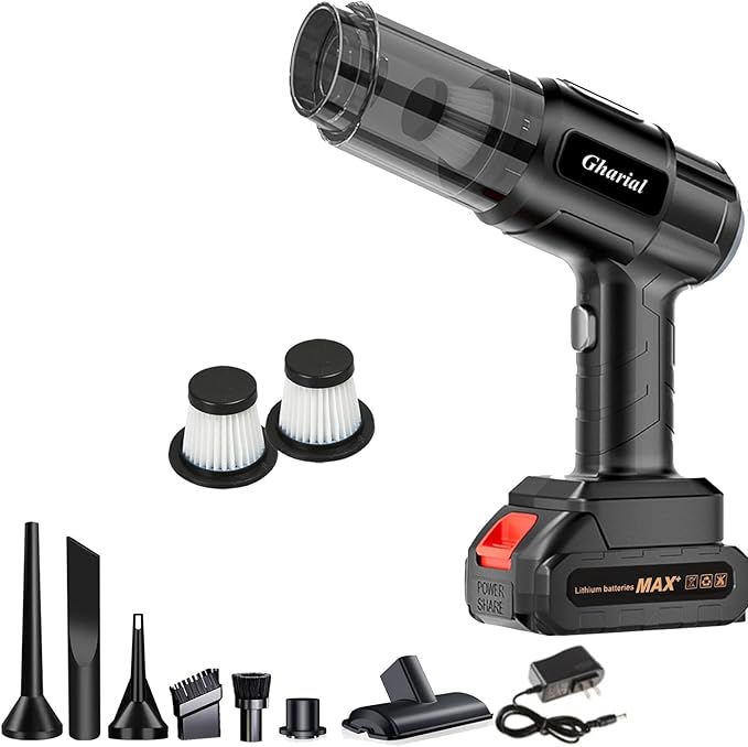 Gharial Handheld Car Air Vacuum Cleaner, 35000PA Rechargeable Cordless Vacuum Cleaner and Air Duster, High Power Hand Held Vacuum with HAPE Filters and Multi-Nozzles for Car, Pet, Home, Office