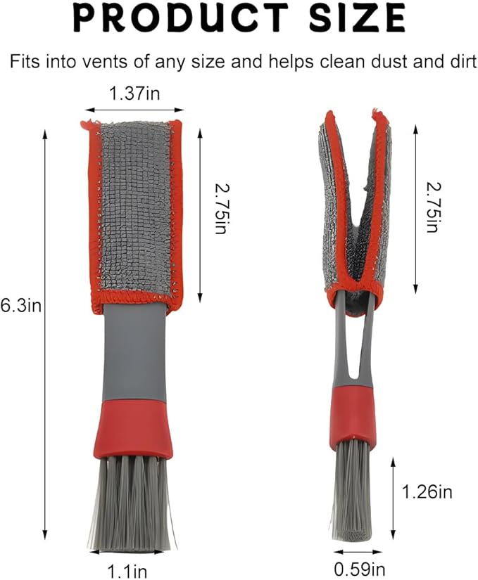 KVAEY 2 PCS Mini Duster for Car Air Vent, Double Ended Automotive Air Vent Microfiber Duster & Brush, Dust Collector Cleaner for Keyboard Window Leaves Shutter, Car Accessories (Red & Gray)