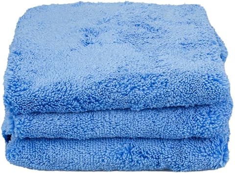 Maxshine 3 Pack Microfiber Towel - Zero Crazy Edgeless (380GSM), Blue w/Black Border – Professional Rinse Free, Scratch 