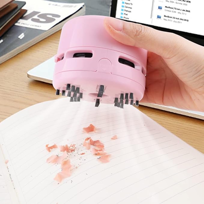 Mini Desk Vacuum Cleaner,Table Crumb Sweeper,Pink Desk Accessories,Portable Cleaning for Home, Office, Cars,Pet Hairs