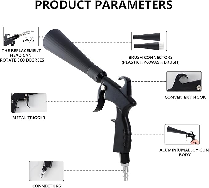 Tornado Detailing Car Cleaning Gun with Metal Nozzle | Interior Drying Air Gun | High Pressure Blower Gun | Car Cleaning Kit for Swiftly Removing Dirt and Dust with Air Flow