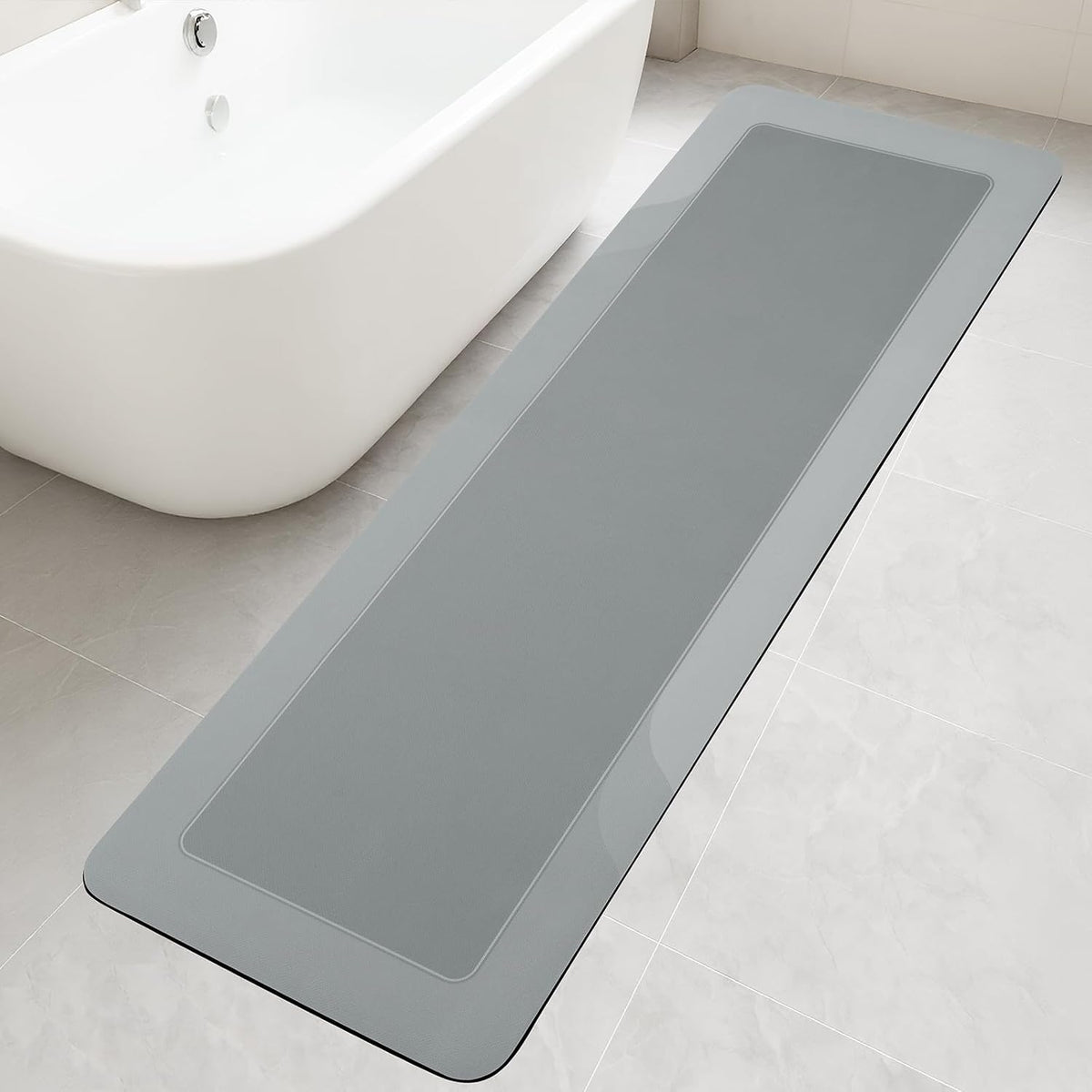 Super Absorbent Stain Resistant Soft Bath Mat, Grey, 16'' × 47''