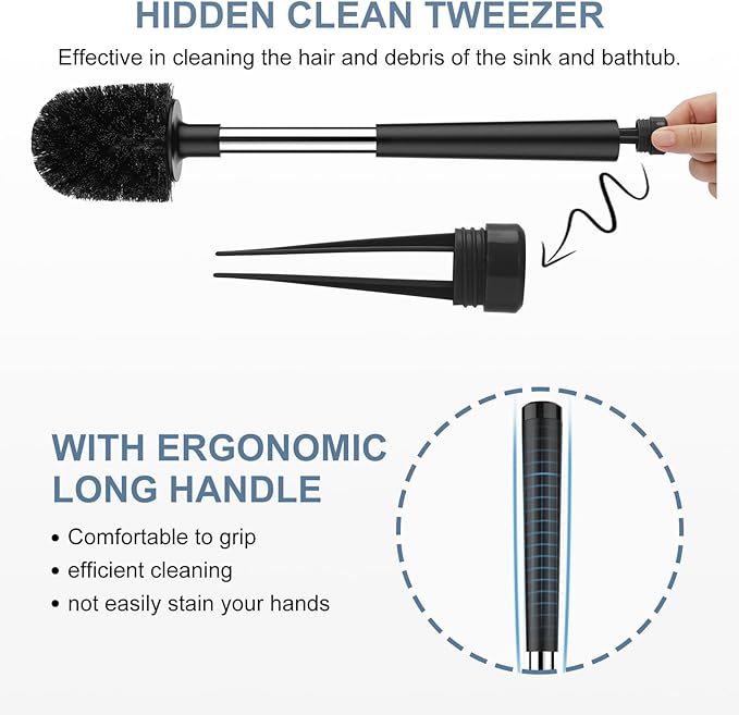 SetSail Toilet Brush and Holder 3 Pack, Self Closing Lid Toilet Bowl Brushes Holder Extra Long Handle Ventilated Toilet Brush Set for Bathroom Cleaning, Nylon Bristles, Black