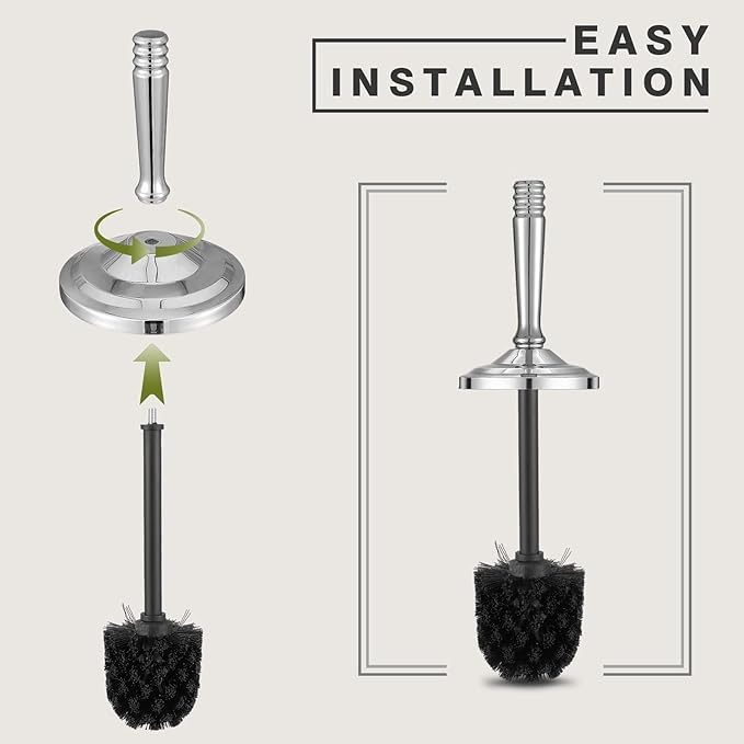 Chrome Toilet Brush and Holder Set, Stainless Steel Toilet Brush for Bathroom,Heavy Duty Toilet Bowl Brush and Holder,Deep Cleaning Modern Toilet Cleaner Brush -Space Saving, Covered Brush