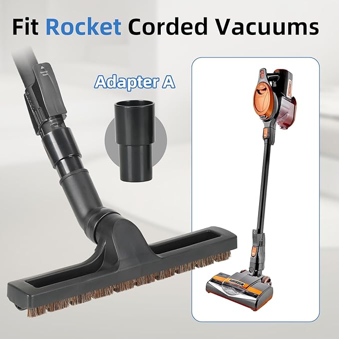Hardwood Floor Brush Vacuum Attachment Compatible with Shark Corded Stick Rocket HV301 HV322, 1-1/4" Accessories with Adapters (Hardfloor Brush)