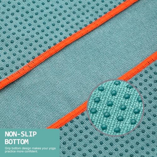 2 Pack Hot Yoga Towel with Grip Dot, Non Slip Yoga Mat Towe Sweat Absorbent Towel for Hot Yoga,Bikram, Pilates and Fitness 72" x 24", Dark Cyan/Steel Blue
