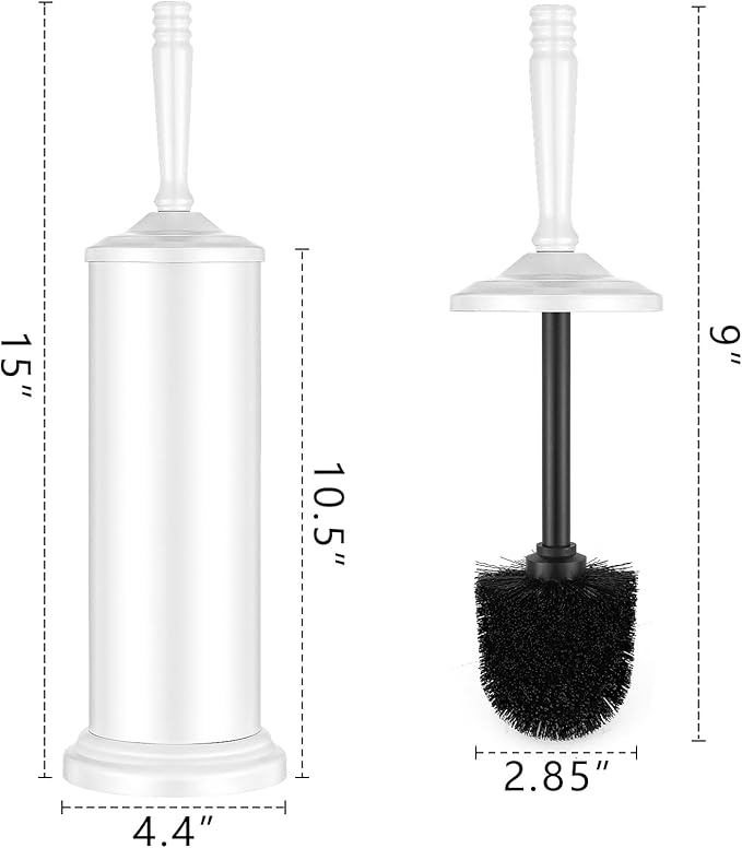 Stainless Steel Toilet Brush and Holder,Toilet Bowl Brush with Long Handle for Bathroom,Toilet Brushes-Space Saving,Covered Brush, Durable, Deep Cleaning,Splash Resistant (White)