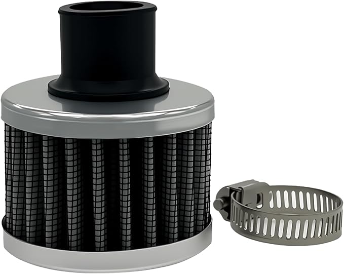 18mm Cold Air Intake Filter, Automotive Cold Air Breather Filter with Adjustable Clamp, Car Valve CoverTurbo Vent Cleaner Accessory, Fits for Car Motorcycle (Sliver)