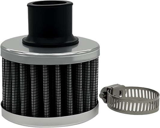 18mm Cold Air Intake Filter, Automotive Cold Air Breather Filter with Adjustable Clamp, Car Valve CoverTurbo Vent Cleaner Accessory, Fits for Car Motorcycle (Sliver)