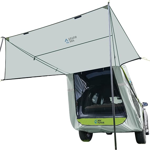 JOYTUTUS SUV Tailgate Tent with Three Sides Awning and Poles, Water Resistant SUV Camping Tent with Car Roof Cover, Tent