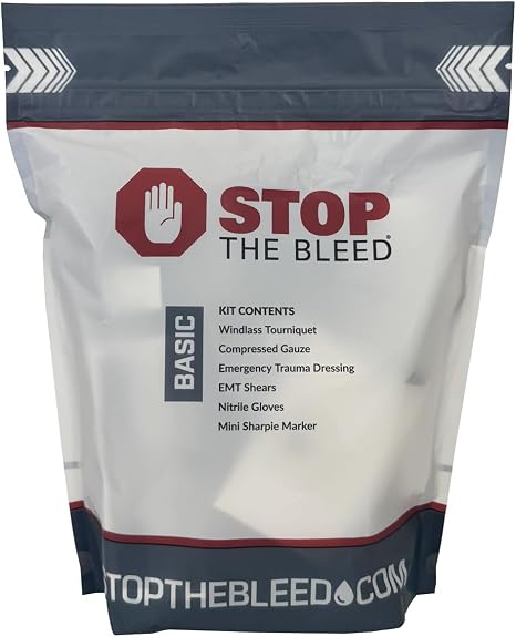 Rescue Essentials Stop THE Bleed Basic Kit – Compact Trauma First Aid Kit with Tourniquet, Gauze & Compression Bandage –