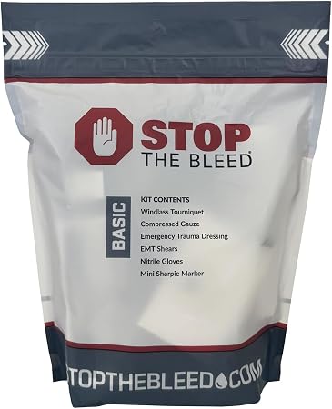 Rescue Essentials Stop THE Bleed Basic Kit – Compact Trauma First Aid Kit with Tourniquet, Gauze & Compression Bandage –