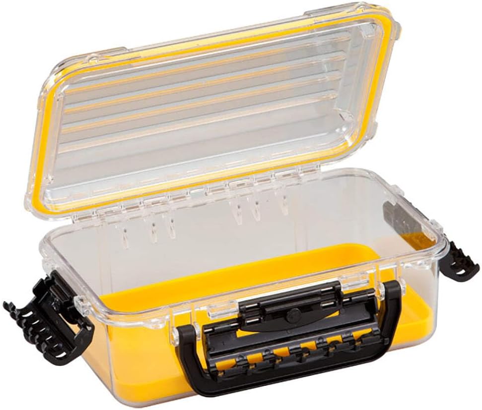 Guide Series 3600 Field Box Waterproof Case, Medium, Waterproof Dry Box with Wrist Strap for Boat, Kayak, and Camping, Outdoor Gear Storage, 11"L x 7"W x 4"H, Clear/yellow