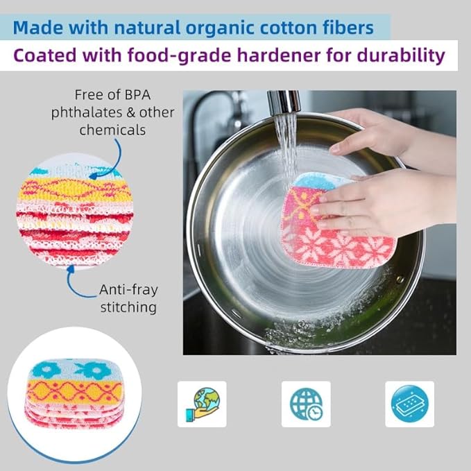 Amarelle Scrub,Eco-Friendly Reusable Dish Scrubbers for Washing Dishes,Soft Safe and Non-Scratch Scrubber, Durable Scouring Pad for Kitchen and Household Cleaning (Berry Forest, 5-Pack)