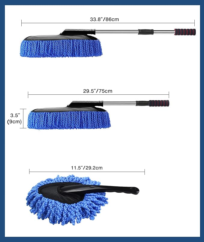YeewayVeh Car Duster Kit, 2 Pack Car Dust Brush Set with Microfiber Pollen Dusters Scratch Free, Extendable Duster Brush & Dash Duster for Exterior Interior Cleaning Tools