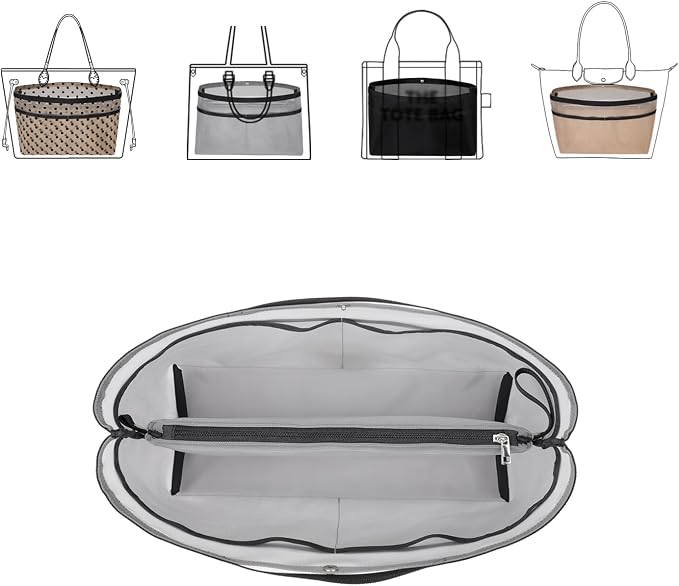 ZTUJO Purse Organizer Insert For Handbags,Mesh Bag Organizer Insert With Zipper Bag Tote Shaper Fit Speedy Neverful PM M
