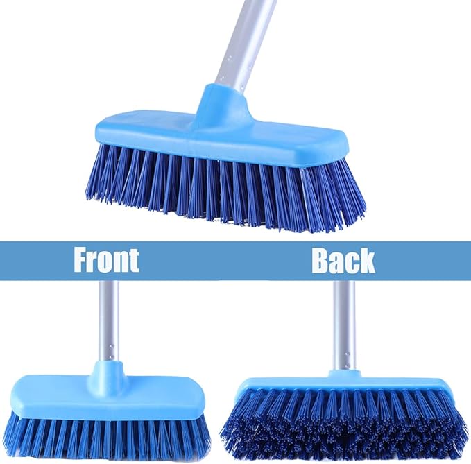 YONILL Deck Brush with Long Handle - Floor Scrub Brushes for Cleaning Shower, Stiff Bristle Scrubbing Brush, 50" Floor Scrubber Brush for Bathroom, Bathtub, Tub, Tile Floors, Garage and Patio