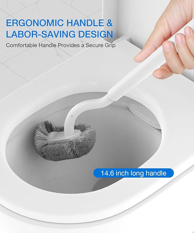 Toilet Bowl Brush and Holder, OSCIOSS Toilet Brush Set with Ergonomic Design, Compact Size, Durable Bristles, RV Toilet Brushes & Holders for Dead Corner Clean (White, 1pack)