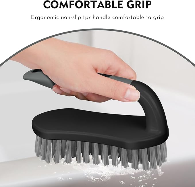 SetSail Scrub Brush, Heavy-Duty Scrub Brushes for Cleaning with Stiff Bristles Cleaning Brush for Shower, Bathroom, Carpet, Kitchen and Bathtub Scrubber - 2 Pack（Black Grey）
