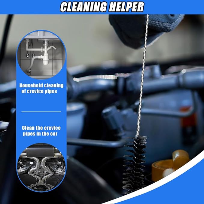 78 Inch Flexible Long Drain Brush, Nylon Stainless Steel Flexible Feeding Tube Cleaning Brush, Double Ended Elastic Slim Hose Pipe Brush Auto Sunroof Drain Hole Cleaner for Car Fridge (Black)
