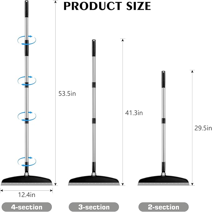 Multifunction Silicone Broom, 54 Inch Long Handle Silicone Floor Squeegee Broom, Sweep and Scrape 2 in 1 Household Cleaning Broom for Floor, Bathrooms, Kitchens, Showers, Tile, Pet Hair, Black Grey