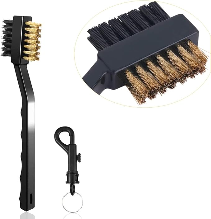 Pack of 3 Golf Club Brush and Club Groove Cleaner Set with Double Sided Brass and Nylon Bristle, Easily Attaches to Golf Bag