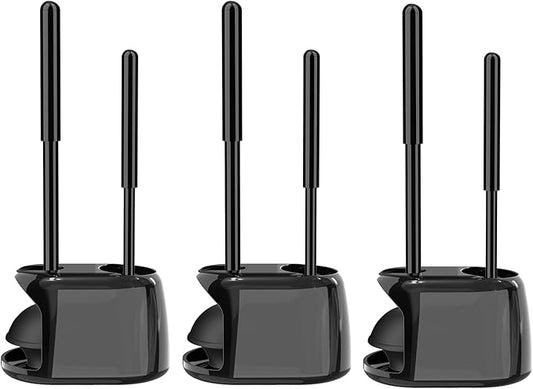 SetSail Toilet Brush and Plunger Set, 3 Pack Toilet Plungers for Bathroom with Holder Heavy Duty Toilet Bowl Brush and Holder Hidden for Deeply Cleaning - Black