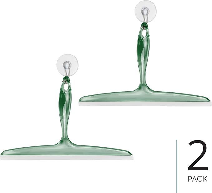 iDesign Bathroom Plastic Shower Squeegee with Wall Hook - Set of 2 - Clear/Green