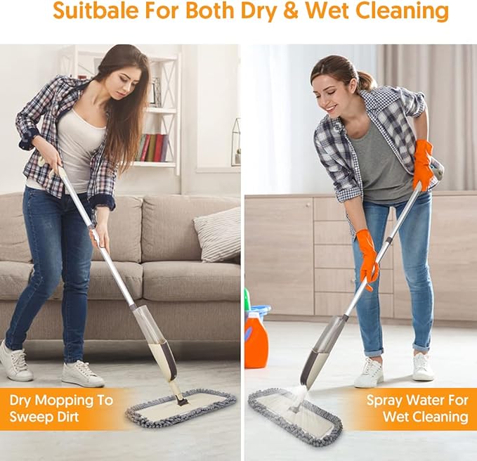 Spray Wet Mops for Hardwood Floor Cleaning - MEXERRIS Microfiber Dust Mop with Spray 3X Reusable Washable Pads - Hard Wood Floor Mops Commercial Home Mop for Laminate Wood Tiles Hardwood Vinyl